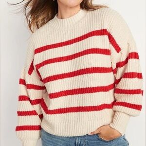 Old Navy Mock-Neck Striped Shaker-Stitch Soft Knit Oversized Sweater